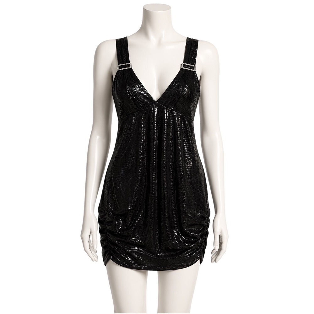 Y2K Rhinestone Strap Mini Dress Snakeskin Croc Print Womens S